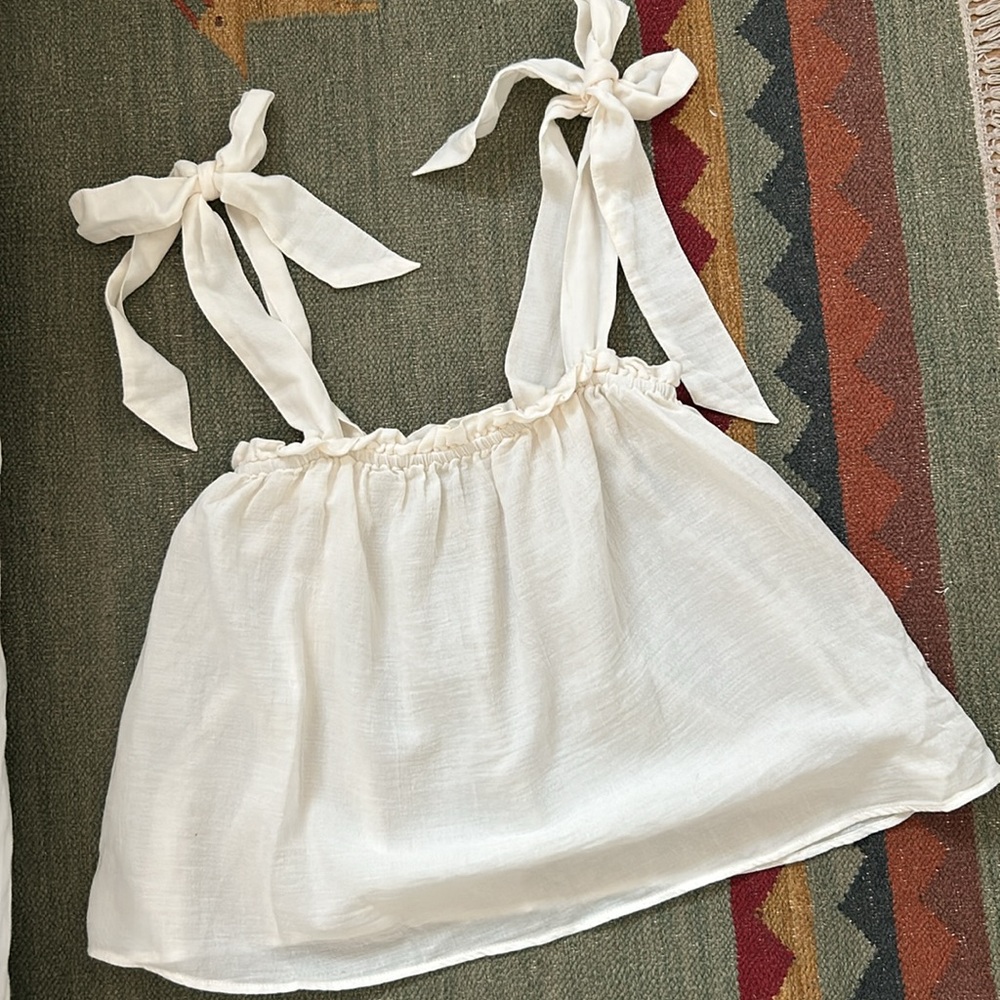 White cotton tie-shoulder top